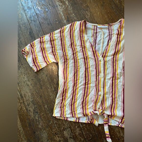 LUQ Pink Orange Neutrals Stripped Crop Top size SM/MD - Picture 2 of 7